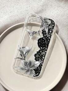 Funda de teléfono transparente con encaje de lirio negro y blanco, cubierta protectora con estética retro gótica de parches florales, compatible con iPhone 13/11/17/17pro/16/14/15/15pro/15 Plus/15 Promax/7plus/8plus/X/Xs Max/Xr/11pro/12pro/13pro/14pro/12mini/13mini/11promax/12promax/13promax/14promax/14plus/17pro Max/17Air/6/6s Plus/7/8/16Pro/16plus/16promax/Se2/17promax y compatible con Samsung Galaxy/A54/A14/A12/A13/A15/A32/A33/A24/A52S/S20/S21/S22/S23/S24/S23Plus/S24ultra/S25/A15/A33/A23 - Multicolor 4 - Ver 6