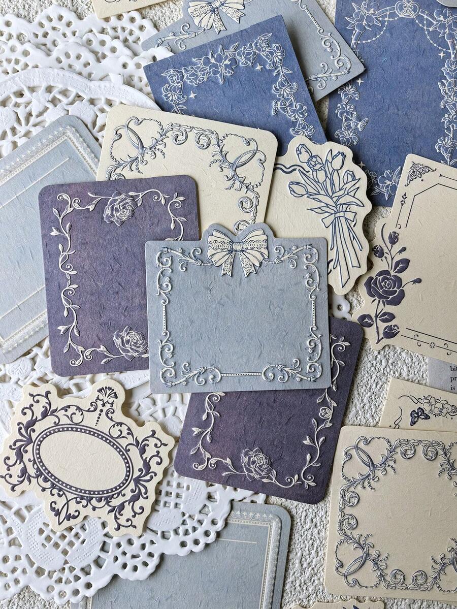 1 Kotak Isi 30 Lembar Memo Pad Berpinggiran Timbul Bergaya Vintage, Kertas Alat Tulis Dekorasi Bunga & Pita, Cocok Untuk Menulis Jurnal, Scrapbooking DIY - BQ1059 - View 1