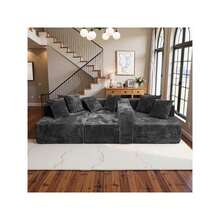 132'' U-Shape Modular Cloud Corduroy Sofa - Modern And Suitable For Living Room, Comfortable,Living Room Combination Sofa,No Assembly Needed,Popular Boneless Sectional Couch Loveseat Couch Vacuum-Sealed Compression Sofa - 深灰色 - 查看 3