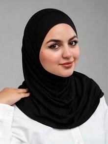 1pc Classic Solid Color Silky Soft Fabric Long Hem Double Layer Criss-Cross Scarf Headwrap Hijab Caps Turban Suitable For Daily Life And Outdoor Sports - Black - View 1