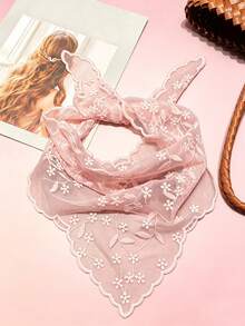 1pc Lace Floral Trim Scarf, Triangular Scarf, Bag Decor, Hair Tie - Multicolor - View 1