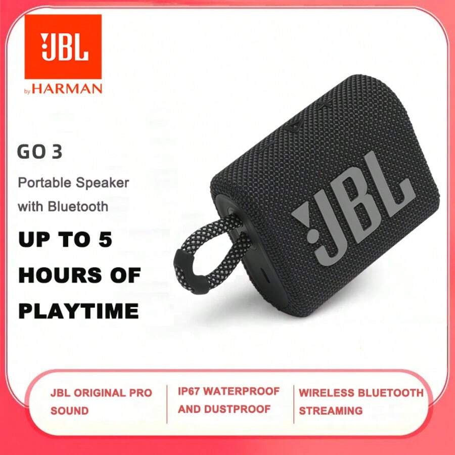 Speaker Bluetooth Mini Portabel JBL Go 3, Tahan Air dan Debu IP67, Waktu Putar 5 Jam, Speaker Nirkabel untuk Rumah, Luar Ruangan, dan Perjalanan