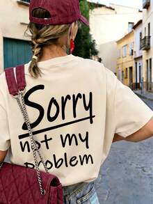 女款夏季 Sorry Not My Problem 紅色字母背印寬鬆 T-shirt，Y2K 口號寬鬆上衣，適合街頭逛街、派對、約會休閒穿搭 - 杏色 - 查看 3