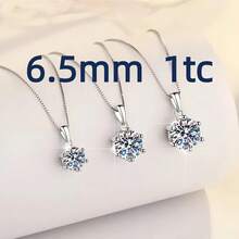 925 Sterling Silver Moissanite Necklace, 3ct 9mm*9mm, 40cm+5cm Chain, D Color Moissanite, With GRA Certificate, S925 Sterling Silver Transparent Twisted Chain, Hypoallergenic Material, Fashion, Elegant, Casual, Classic, Minimalist Design, Birthday, Anniversary, Valentine's Day, Mother's Day, With Gift Box. - Classic Six-prong Necklace - View 13