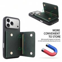 1 件装真皮翻盖支架钱包式手机壳，带卡槽，兼容 Apple 17 Pro Max / Galaxy A56 智能手机 - 墨綠色 - 查看 6