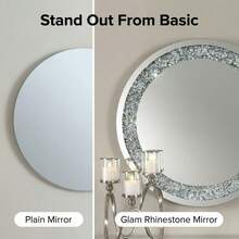 1PC Handmade Inlaid Rhinestone Frame Mirror, Luxury Round Wall Mirror, High Definition Scratch-Resistant Mirror Surface, Entryway Bathroom Bedroom Living Room Decorative Mirror, Modern Style Home Mirror - 40 cm In Diameter - View 1