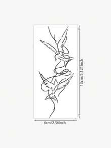 1 Herbal Tattoo Sticker, Minimalist Line Double Flying Birds With Ribbon Vertical Art Tattoo Pattern, Temporary Tattoo Sticker, Washable PVC, Disposable, Waterproof And Sweatproof, For Palms, Arms, Waist, Abdomen, Back, Legs, Non-Reflective, Realistic Tattoo Design, Suitable For Travel, Music Festivals, Gaming, Graduation Gifts, Daily Use, Can Last 7-14 Days - Black - View 6