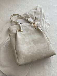 Denim Texture Shoulder Bag For Women, High-End Commuting & Vacation Large Capacity Handbag, Versatile Chain Strap Tote Bag, New Arrival - Beige - View 8