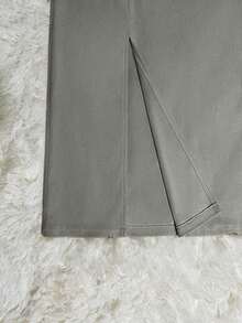 SMUM Women's Corduroy Skirt With Pockets And Slit, With Belt, In Khaki And Leopard Print - Pearl White - View 4