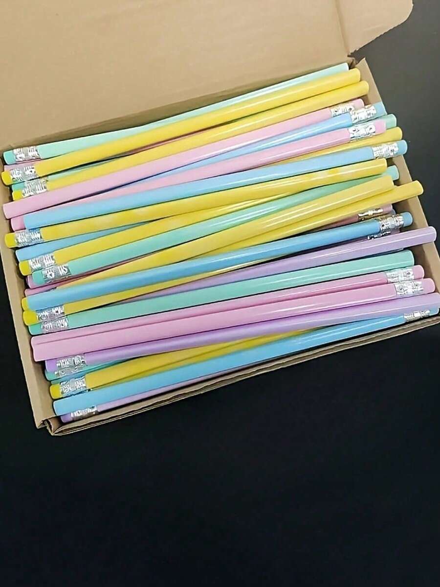 Conjunto de 50/30/20/10/5 lápis de desenho triangulares de madeira com borracha, ideais para escrita, desenho e uso educacional, perfeitos para escolas e professores. Disponível em diversas cores. - Multicolorido - Ver 1