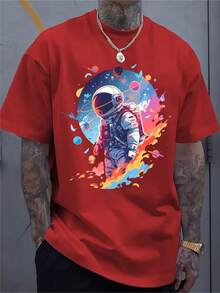 Camiseta de manga corta para hombre, estilo casual deportivo, diseño moderno con estampado 2D, elástica y cómoda, adecuada para deportes, viajes y uso diario casual - corte regular, cuello redondo, tejido de punto, camiseta estampada, camisa de ajuste cómodo, camiseta de manga corta estampada para hombre. - Negro - Ver 8