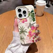 Compatible avec iPhone 17/17 Pro/17 Pro Max/16/15/14/13/12/11 Série, 1 pièce Étui de protection pour téléphone avec texture , motif cocotier et fleurs, anti-chute, étui de protection de mode pour iPhone 17 Pro Max - Blanc - Voir 4