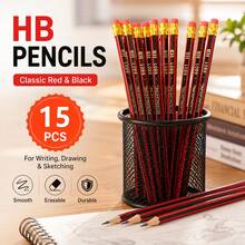 15pcs HB Pencils With Erasers, Classic Red Black Wooden Graphite Pencils For Students, Office Writing, Drawing, Sketching Supplies - 15pcs - View 9