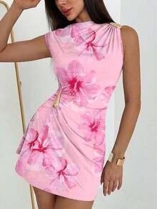 fsvsAloruh Vestido mini con decoración metálica y dobladillo fruncido para mujersdvs 51Q5 - Rosa - Ver 5