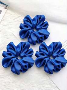 1/2/3/5pcs Klein Blue Large Scrunchie Elastic Hair Tie, Women's Simple Solid Color Satin-Faced Hair Tie, Chic Wide Side Ponytail Holder Scrunchies Scrunchy Hair Ties, Casual Hair Ties Head Accessories Elastic Band Beauty Home Hair Accessories Hair Rubber Bands - Royal Blue - View 5