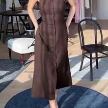 Nana's Women's Clothing Store Vestido midi de verano de unicolor y sin mangas elegante para mujer - Negro01 - Ver 4