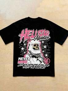 Hellstars Adventure Astronaut Skull Y2K Graphic T-Shirt,180g 100% Cotton,Round Neck Short Sleeve,Black Streetwear Essential For Summer ,Unisex Style Boys Clothes,Boys Tshirt,Girls Clothes,Girls Tops,Tops For Women,Men Clothes,Mens Tshirts,Summer Tops,Graphic T Shirt,Tops For ,Holiday Outfits For Women,Summer Holiday Outfits - màu đen - Xem 1