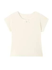 Summer Korean Style Sweet Bow Round Neck Lace Trim Slim Fit Short Sleeve T-Shirt Top For Women Random Patchwork - Apricot - View 3