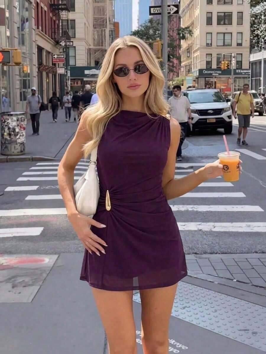 Women Midi Dresses - Purple - View 1