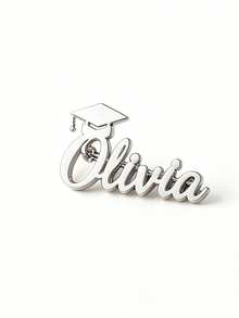 1pc Customized Name Lapel Pin, Personalized Stainless Steel Graduation Cap Brooch, Waterproof, Rust-Proof, Corrosion-Resistant, Suitable For Daily Wear And Important Occasions, Unisex, Graduation Gift For Friends And Couples, Creative DIY Custom Personalized Fashion Minimalist Birthday Gift - Multicolor - View 4