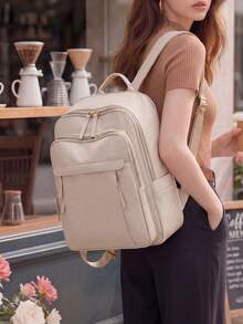 Women's Waterproof Large Capacity Backpack, Versatile And Fashionable, Suitable For Daily Outings - Beige - View 6