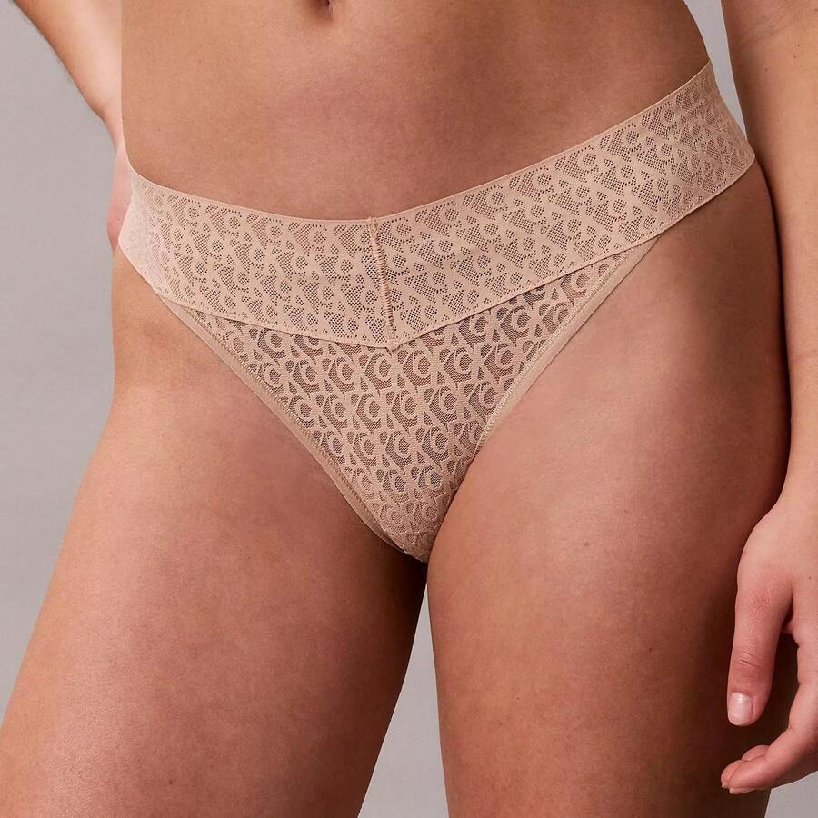 Calvin Klein Calvinklein CK Icon Logo Lace Thong Underwear  Women  Panties QD5282 - 雪松 - 查看 1