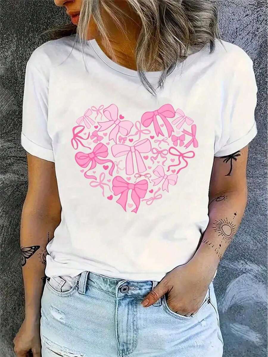 New Arrival,Coquette Valentine T-Shir, Women's T Shirt Casual Round Neck Short Sleeve Cotton Street Wear , Valentines Day Gift,Best Gift For You - White - View 1