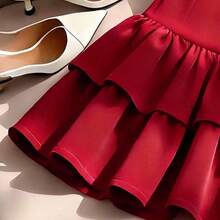 guang zhou mi qian shang mao  Vestido elegante sin mangas estilo francés, vestido mini con decoración de lazo rojo, adecuado para salidas diarias, citas, vacaciones - Albaricoque - Ver 6