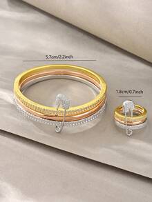 Juego de brazaletes de oro, versátil con textura de oro blanco y cobre incrustado de circonita, adecuado para uso diario, reuniones, citas, fiestas, regalos - Dorado - Ver 6