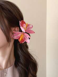 4件組人造雙花髮夾，甜美女孩海灘度假蘭花側瀏海髮夾，時尚百搭花卉頭飾，浪漫度假情人節髮飾髮夾 - 彩色 - 查看 6