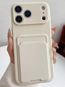 1pc Minimalist Card Holder TPU Liquid Silicone Phone Case Compatible With IPhone 7/8/X/XR/XS Max/11/12/13/14/15/16/17 Pro Max, Galaxy A13/A14/A15/A16/A17/A54/A55/A56/A57/A34/A35/A36/A37, S8/S8+/S9/S9+/S10/S10+/S10E/S26/S26 Plus/S26 Ultra, ACE5, C75/Y9 Prime, A5 - White - View 2