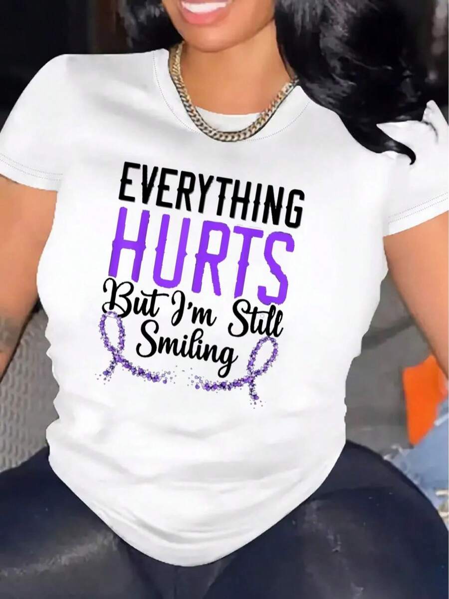 Women's Printed T-Shirt, Casual Short Sleeve T-Shirt, 1 Piece, 100% Thick Cotton - Comfortable Round Neck, Soft And Cute Top, Summer T-Shirt. - 白色 - 查看 1