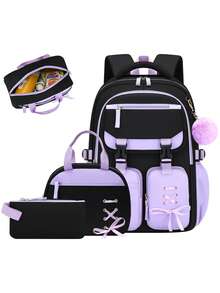 BXboat 3pcs/Set Teenage Girls Backpack With Lunch Box Bag And Pencil Case, Large Capacity Multi-Pocket Bookbag With Tablet/Laptop Compartment, Student Outdoor Camping Travel Backpack With Luggage Strap, Fashion School Backpack For Students - 3-piece Set - View 4