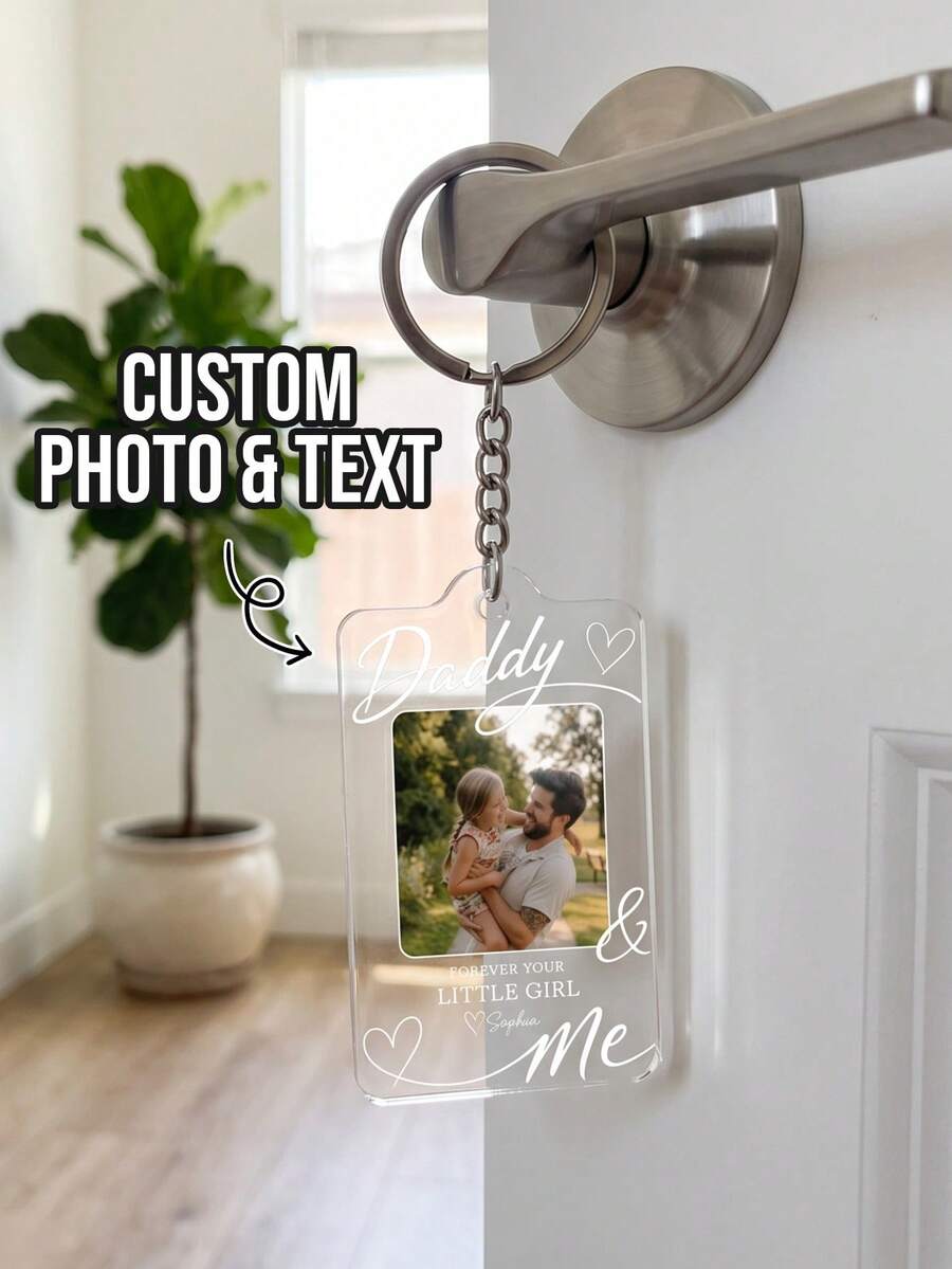 1 pieza Llavero personalizado Papá y yo con foto, llavero de marco de acrílico transparente con texto personalizado, recuerdo perfecto para padres e hijos, llavero "Por siempre tu pequeña", regalo del Día del Padre, regalo de cumpleaños para papá - Multicolor - Ver 1