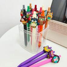 3支/5支裝 卡通貓頭鷹主題凝膠筆，彩色貓頭鷹圖案，0.5mm黑墨水圓珠筆，書寫流暢，可愛動物文具禮品，適合學生、派對贈品、返校季及日常書寫，學生用品、辦公贈品、學習用品/辦公用品，驚喜校園文具，返校文具，辦公文具裝飾，DIY繪圖工具，適合返校季節，學校使用 - 貓頭鷹系列 - 查看 4