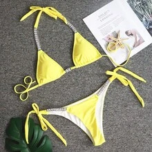 New Solid Color Sexy Strappy Swimsuit With Luxurious Rhinestones, 2026 New Bikini - White - View 6
