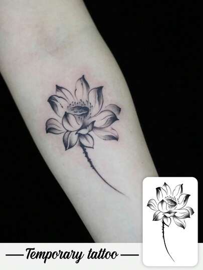 1 Herbal Tattoo Sticker, Black And Grey Dot-Stitch Single Lotus Chinese-Style Simple Tattoo Pattern, Temporary Tattoo Sticker, Washable PVC, Disposable, Waterproof And Sweatproof, For Palms, Arms, Waist, Abdomen, Back, Legs, Non-Reflective, Realistic Tattoo Design, Suitable For Travel, Music Festivals, Gaming, Graduation Gifts, Daily Use, Can Last 7-14 Days