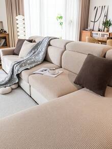 1pc Geometric Pattern High Elasticity Sofa Cover, Minimalist Modern Style Sofa Cushion Cover, Pet-Friendly Anti-Scratch Sofa Protector, Machine Washable Home Decor, Suitable For L-Shaped Combination Sofa And 1/2/3/4 Seater Sofa (Sold Separately) - Khaki - View 3
