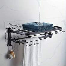 Bathroom Towel Rack, Wall-Mounted Bathroom Shelf, Dual Bars, Foldable, Waterproof And Rust-Proof, Suitable For Storing Towels, Clothes And Jackets, Applicable For Bathroom, Balcony, Hotel, Dormitory And Other Bathroom Accessories - Multicolor - View 12