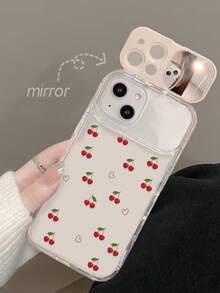 1pc Transparent TPU Cherry Painted Phone Case With Mirror Stand, Suitable For IPhone 11 12 13 14 12 Pro Max 13 Pro Max 14 Pro Max 15 15 Pro 15 Pro Max 16 16 Pro 16 Pro Max 17 17 Pro 17 Pro Max - Multicolor - View 3