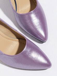 Women's Spring/Autumn Pointed Toe Chunky Heel Fashion Work Commute Versatile Patchwork Comfortable Pumps High Heel Shoes - Purple - View 7