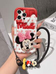 This Disney Mickey Mouse Lanyard Phone Case Is Fully Covered In TPU Material. It's Shockproof, Lightweight, And Compatible With IPhone17/16/11/13/15/15 Plus/15 Pro/15 Pro Max/12/14 Pro Max/11 Pro Max/12 Pro/12 Pro Max/13. This Phone Case Makes A Popular Birthday Gift Or Business Gift; It's Durable, Stain- And Fingerprint Resistant, And Suitable For Both Men And Women. The Set Also Includes A Mickey Mouse Phone Case And A Mickey Mouse Plush Bracelet. It's A Perfect Gift For Friends And Family. This Stylish Phone Case Is Fun, Lightweight, And Durable. IPhone17 Pro Max Phone Case, Minnie Mouse Phone Case. - White - View 2