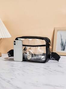 Lightweight Transparent Camera Bag, Waterproof PVC Material, Letter Webbing Shoulder Crossbody Bag, Suitable For Concerts - Clear - View 3