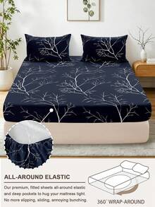 1pc Leaf & Botanical Print Fitted Sheet, Soft Comfortable & Breathable, Wrinkle Resistant, Improves Sleep Quality, Machine Washable, Fits Twin, Full, Queen, King Size Beds, Perfect For Dormitories & Guest Rooms (Pillowcases Not Included) - Multicolor - View 4