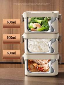 1pc/3pcs/4pcs Portable Insulated Lunch Container Set, Lunch Box Set With Insulated Lunch Bag, 4 Stackable Microwavable Meal Prep Containers, For Adults - Brown/Khaki - Multicolor - View 7