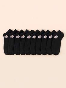 10 Pairs Women's Solid Color Ankle Socks - Black - View 4