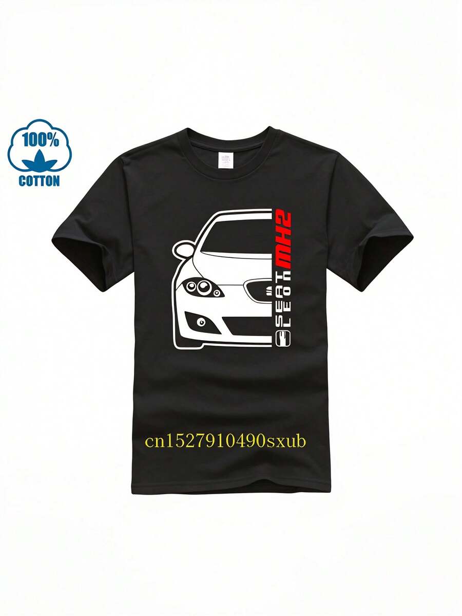 Herren-T-Shirt mit Leon MK2 Auto-Grafik - Entworfen für das Seat Leon MK2 Sportcoupé, mit schwarzem Hintergrund und weißen und roten Rennstreifen. Dieses atmungsaktive, lässige Rundhals-Shirt ist perfekt für Autoliebhaber und bietet Komfort das ganze Jahr über. - Schwarz - Übersicht 1