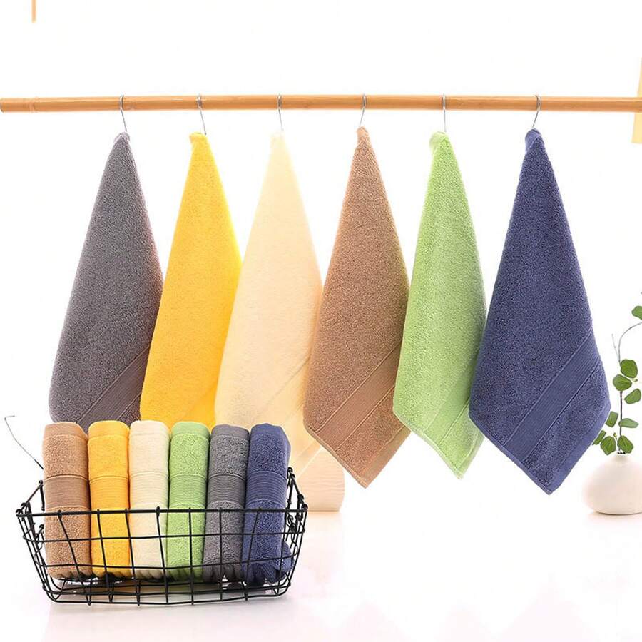 3 Pcs Solid Color Square Daily Towels Thickened Soft Skin Friendly Absorbing No Lint Household Face Hand Wiping Cloths Multi-Scene Home Daily Use Practical Household Holiday Present Thanksgiving Ready To Ship Ships Fast - Yellow - View 1