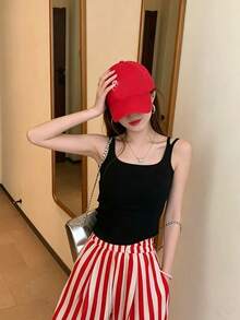 夏季黑色女款細肩帶背心上衣，新品上市，內建胸墊，優雅層搭背心，休閒外套 - 黑色 - 查看 4