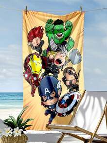 Marvel 漫威主題沙灘浴巾 - 速乾浴巾。4款不同設計可選，以美國隊長、鋼鐵人等經典英雄為特色，採用柔軟速乾面料製成，吸水快且不掉毛。尺寸適中，適合在海邊游泳、洗澡、擦汗使用，也可作為日常超細纖維毛巾蓋巾。 - 多款 - 查看 12